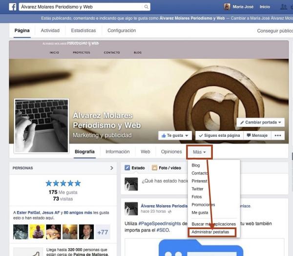 Cómo administrar las pestañas de una página en Facebook