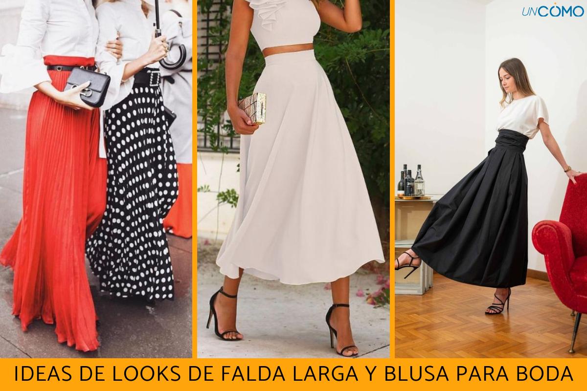 Ideas de looks de falda larga y blusa para boda