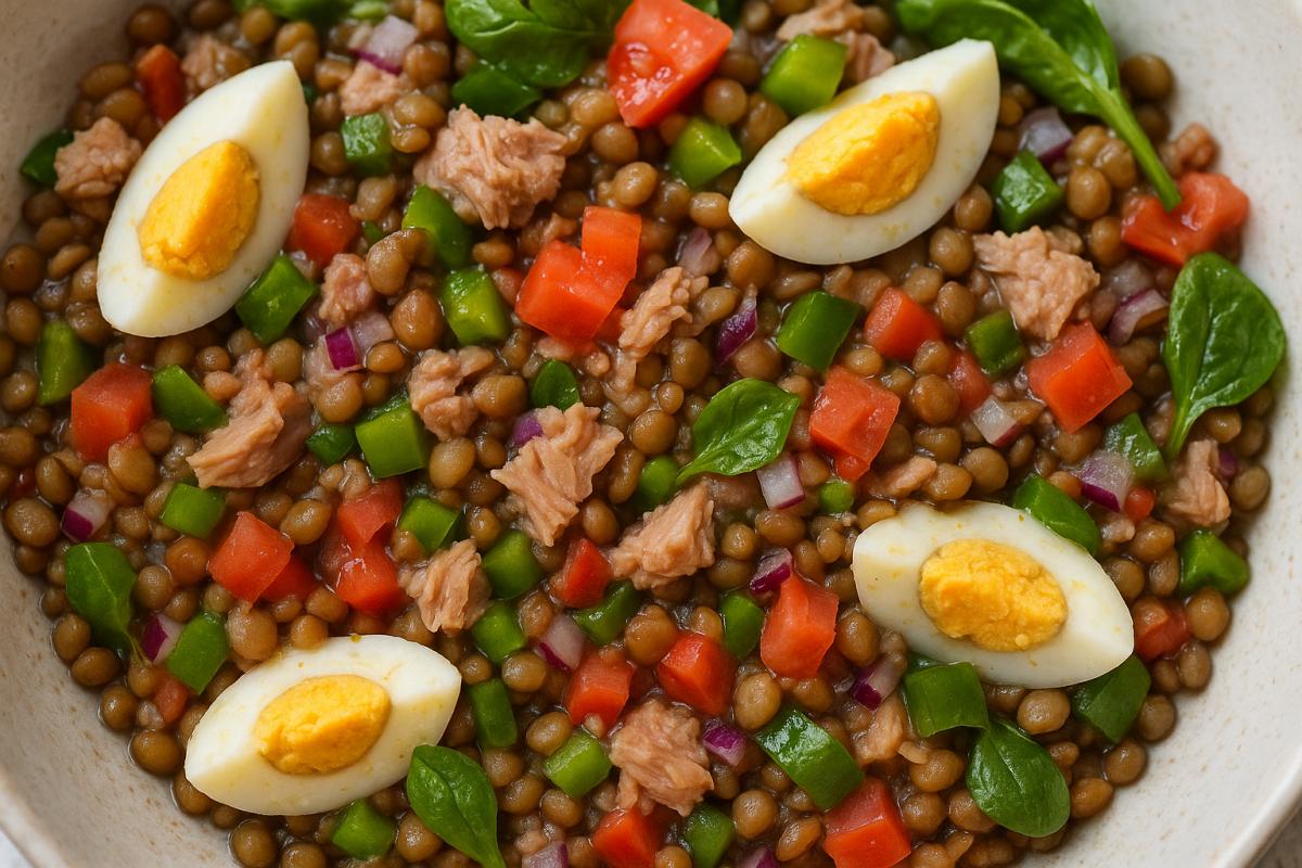 Cómo hacer ensalada de lentejas con atún y huevo: receta fácil