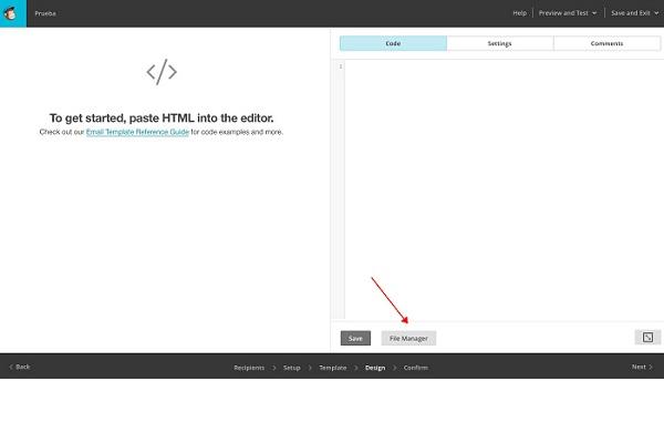 Cómo adjuntar archivos en Mailchimp - Paso 1