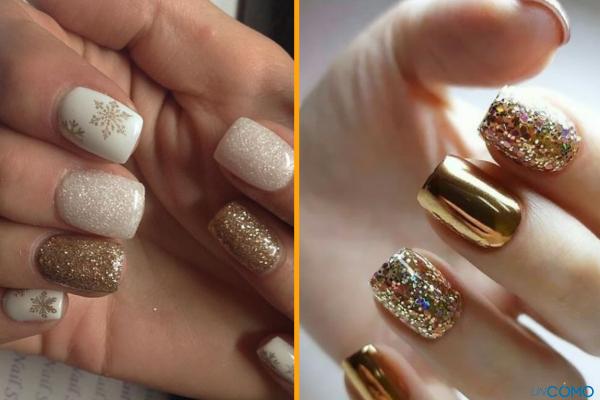 Diseños de uñas para Navidad elegantes - Uñas para Navidad con tonos plateados o dorados