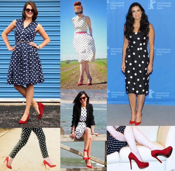 Cómo combinar unos zapatos rojos - Lunares con zapatos rojos