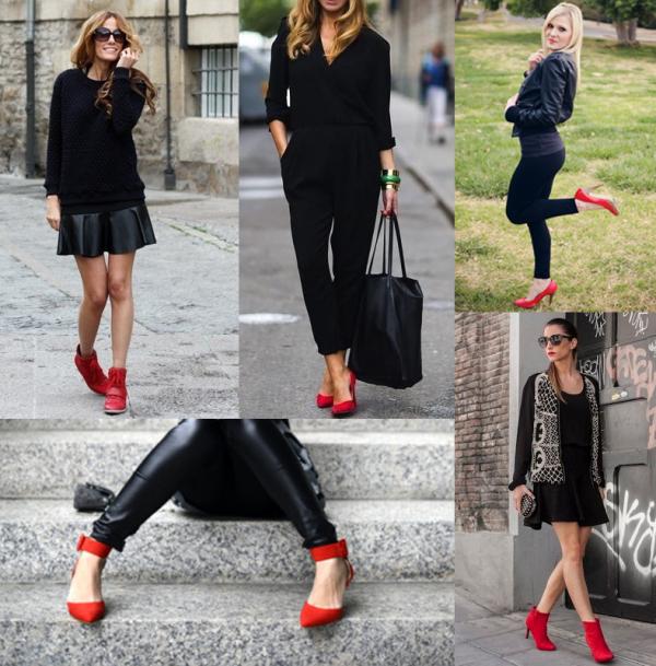 Cómo combinar unos zapatos rojos - Total black y zapatos rojos
