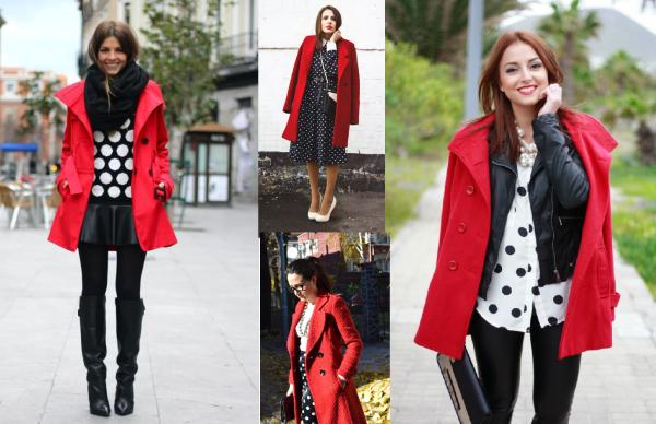 Cómo combinar un abrigo rojo - Lunares y rojo